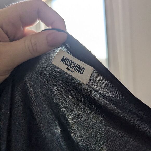 MOSCHINO Swim black embroidered white smiley face bandeau top bottoms bikini set - Picture 9 of 11